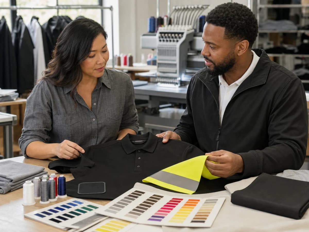Illustrative account manager reviewing an organizational apparel program